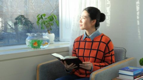 姊妹在窗前看神話